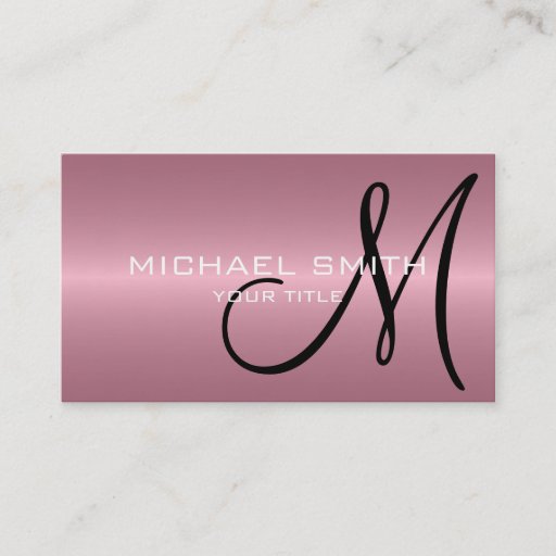 Customizable Pink Stainless Steel Metal Monogram Business Cards