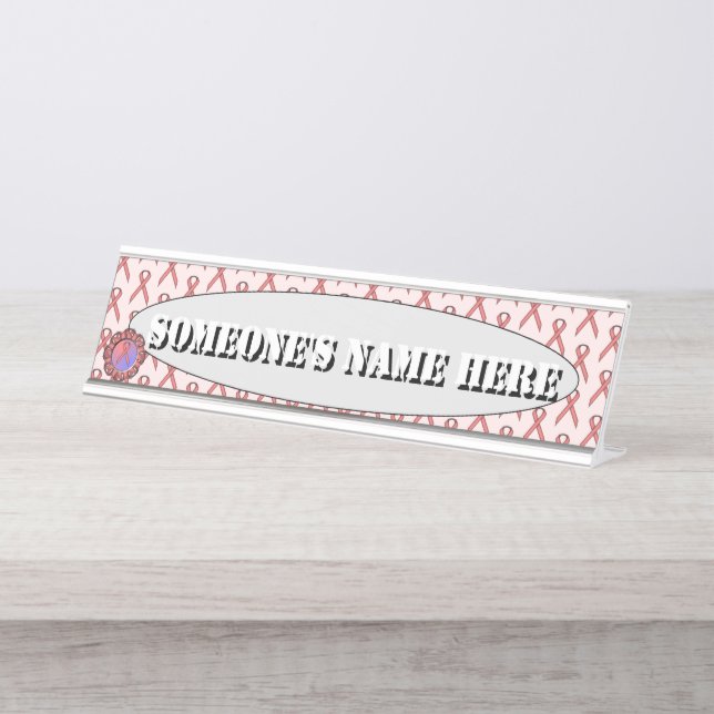 Pink Standard Ribbon by Kenneth Yoncich Desk Name Plate (Front)