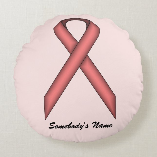 Pink Standard Ribbon by Kenneth Yoncich Round Pillow (Front)