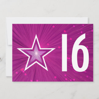 Pink Star '16' birthday invitation
