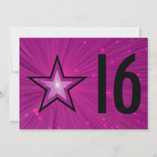 Pink Star '16' birthday invitation black back