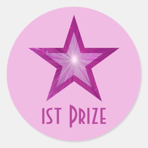 Pink Star 1st Prize round sticker pale pink
