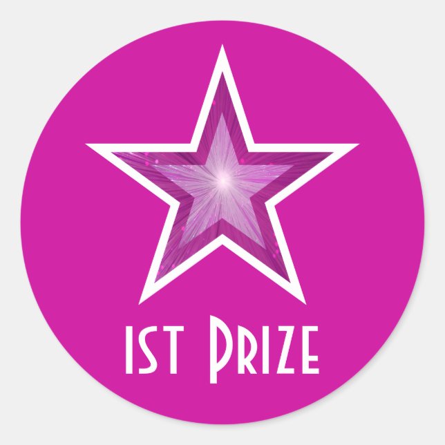 Pink Star '1st Prize' round sticker pink (Front)
