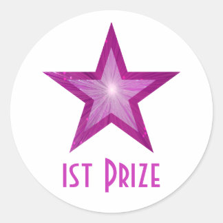 Pink Star '1st Prize' round sticker white