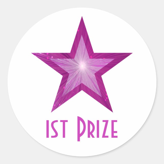 Pink Star '1st Prize' round sticker white (Front)