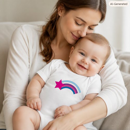 Pink Star and Rainbow Cute Pastel Kids Design  Baby Bodysuit