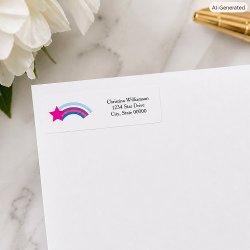 Pink Star and Rainbow Personalize Return Address Label
