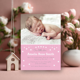 Pink Star Baby Girl Birth Announcement