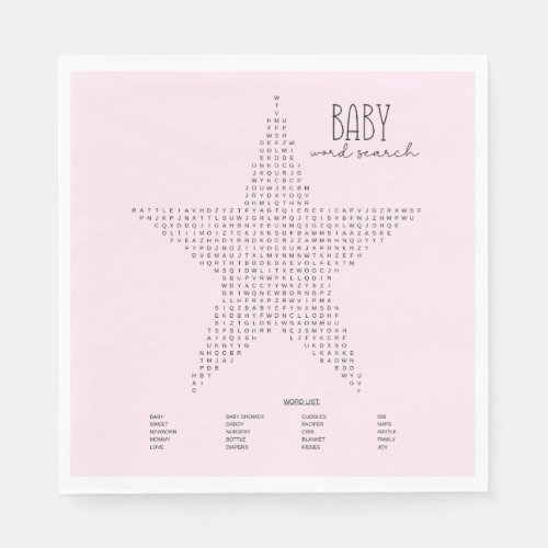 Pink Star Baby Shower Word Search Paper Napkin
