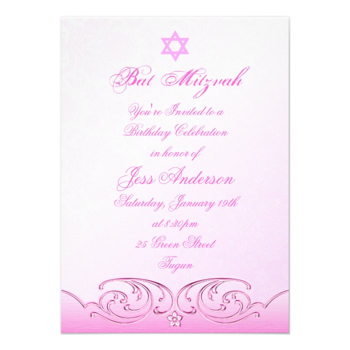 Pink Star Bat Mitzvah Birthday Invite