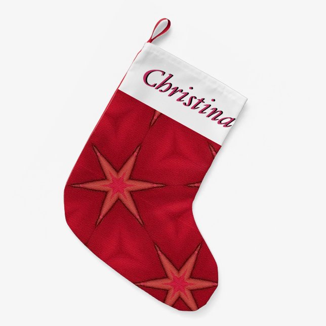 Pink Star Christmas Stocking & Customizable Name (Front (Hanging))