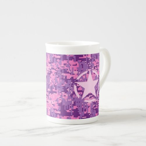 Pink Star Deco on Digital Camo Style Bone China Mug