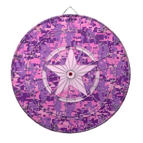 Pink Star Deco on Digital Camo Style Dartboard