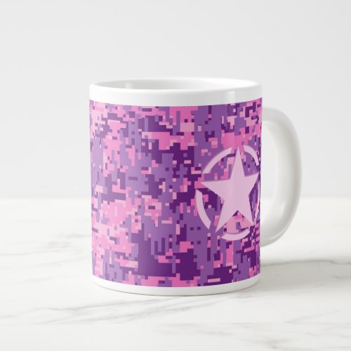 Pink Star Deco on Digital Camo Style Large Coffee Mug