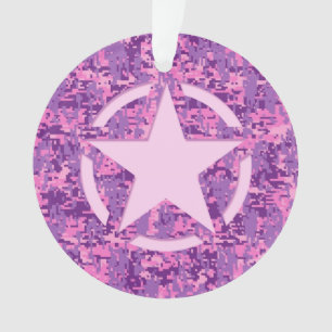 Pink Star Deco on Digital Camo Style Ornament