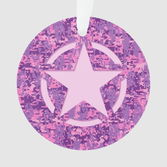 Pink Star Deco on Digital Camo Style Ornament (Front)