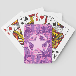 Pink Star Deco on Digital Camo Style Poker Cards