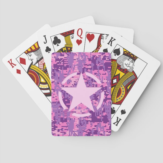 Pink Star Deco on Digital Camo Style Poker Cards (Back)
