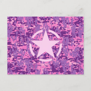 Pink Star Deco on Digital Camo Style Postcard