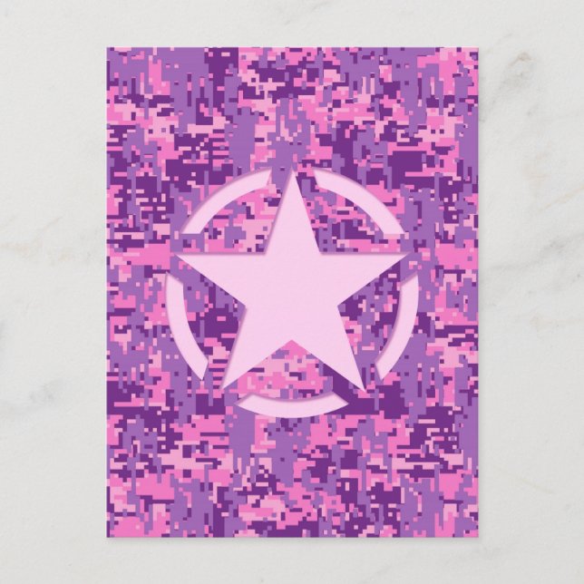 Pink Star Deco on Digital Camo Style Postcard (Front)