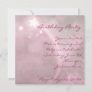 Pink Star Dust Birthday Invitation