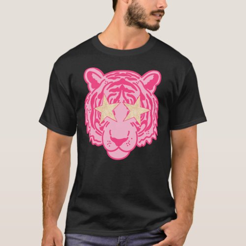 Pink Star Eye Tiger Face Sticker T_Shirt