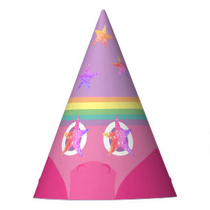 Pink Star Eyes Rainbow Unicorn Party Hat