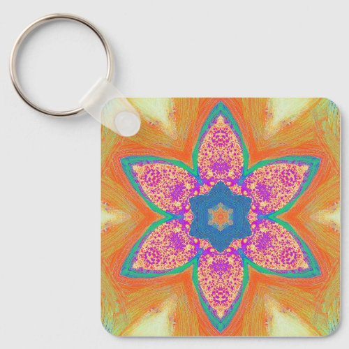 Pink Star Flower With Orange  Keychain