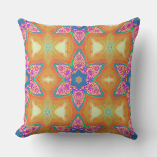 Pink Star Flower With Orange  Throw Pillow