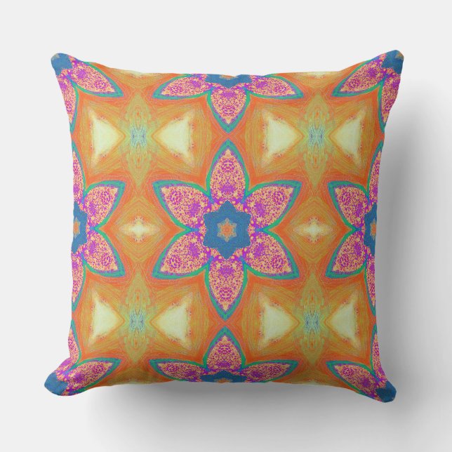 Pink Star Flower With Orange  Throw Pillow (Front)
