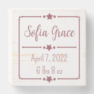 Pink Star Frame Birth Stats Wooden Box Sign