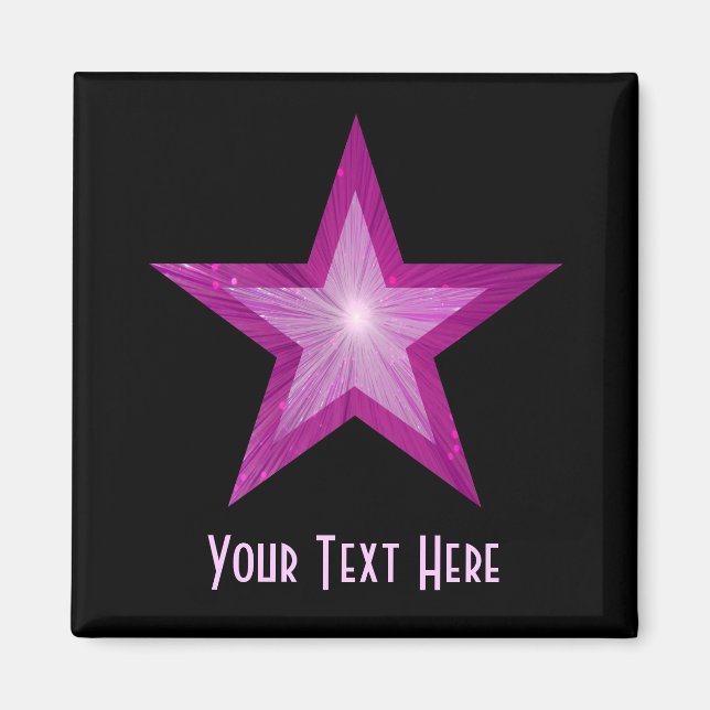 Pink Star fridge 'Your Text' magnet square black (Front)