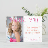 Pink Star Girl Photo Birthday Thank You Card (Standing Front)