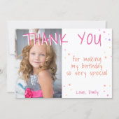 Pink Star Girl Photo Birthday Thank You Card (Front)