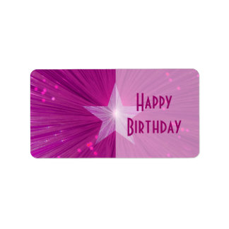 Pink Star 'Happy Birthday' gift tag label pale