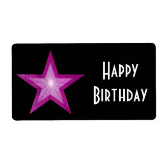Pink Star 'Happy Birthday' label large black