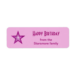 Pink Star 'Happy Birthday' text small pale pink Label