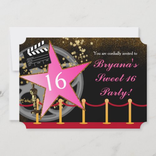 Pink Star Hollywood Red Carpet Party Invitations