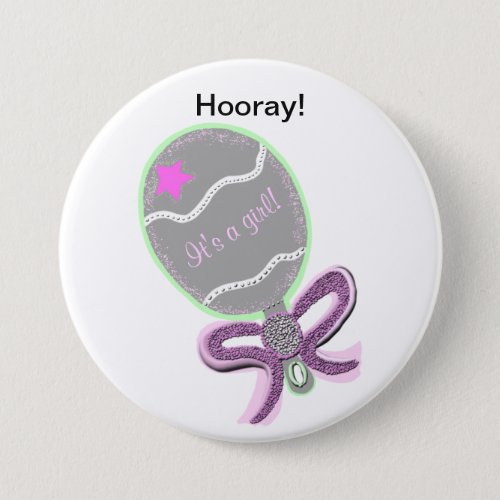 Pink Star Hooray  Its a Gir Announcement Button