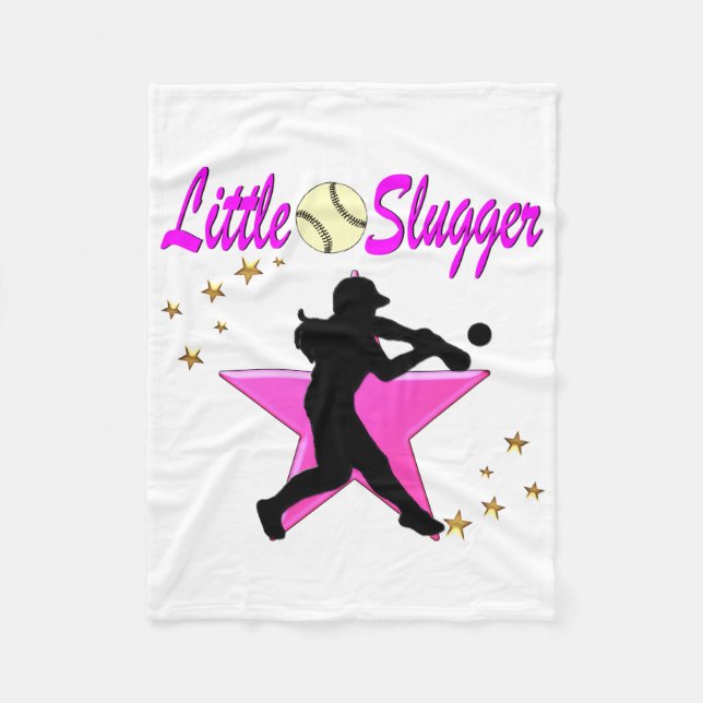 PINK STAR LITTLE SLUGGER SOFTBALL DESIGN FLEECE BLANKET (Front)