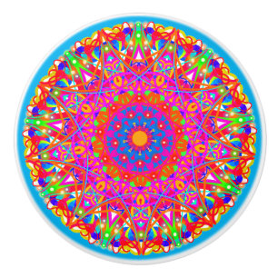 Pink Star Mandala Colorful Ceramic Knob