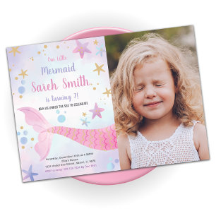 Pink Star Mermaid Tail Birthday Invitations Photo