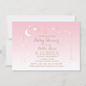 Pink star moon baby girl baby shower invitation (Front)