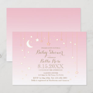 Pink star moon baby girl baby shower invitation