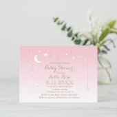 Pink star moon baby girl baby shower invitation (Standing Front)