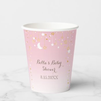 Pink Star Moon Baby Shower Paper Cups by FancyMeWedding at Zazzle