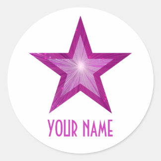 Pink Star 'Name' round sticker white