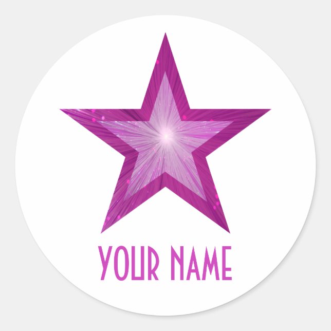 Pink Star 'Name' round sticker white (Front)
