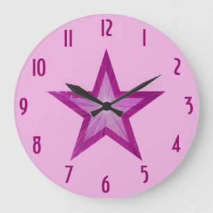 Pink Star 'numbers' clock round pale pink