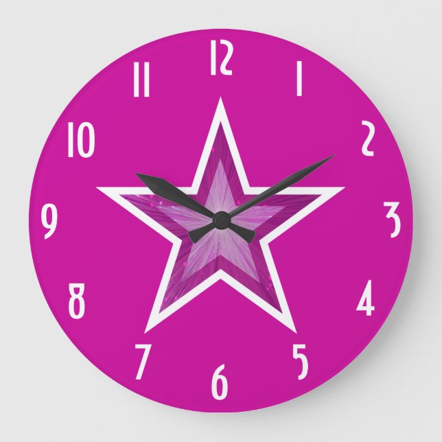 Pink Star 'numbers' clock round pink (Front)